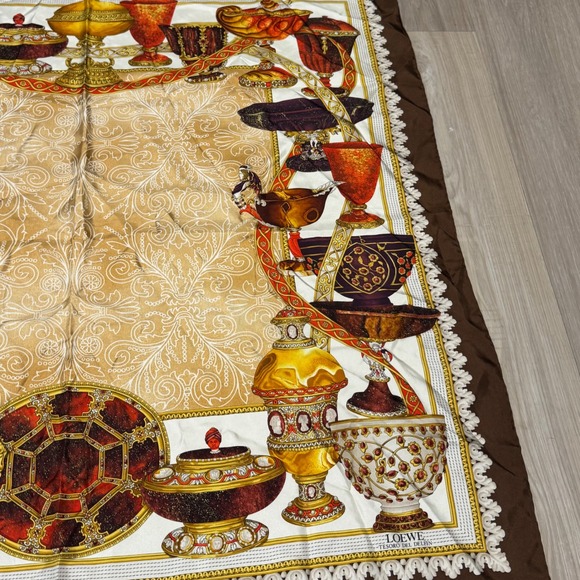 LOEWE Tesoro del Delfin Silk Scarf 34x33.5 Gold Goblet Print Vintage Spain - Picture 4 of 7
